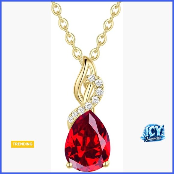 Jewelry - 14K Solid Yellow Gold Teardrop Pendant Necklace with Diamond Birthstone
